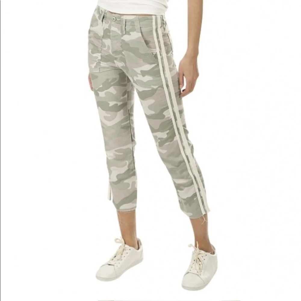 MOTHER THE SHAKER CHOP CROP FRAY Linen Blend Desert Print Camo Jeans Pan… - Picture 5 of 16